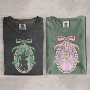 Coquette Bow Wicked Movie Inspired Pink & Green Couple T-shirt